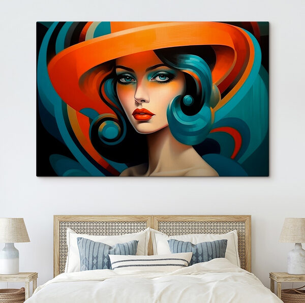 Woman with blue hair and orange hat