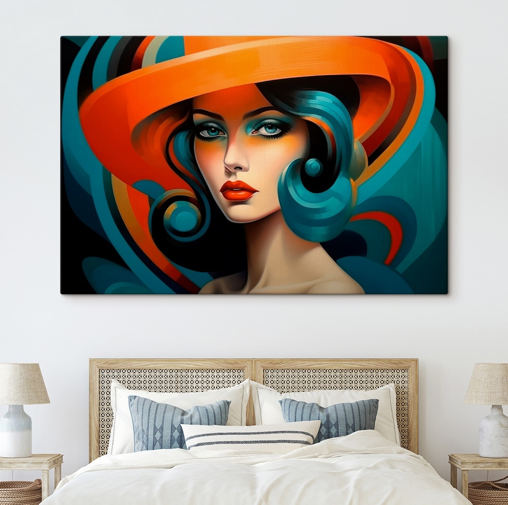Woman with blue hair and orange hat