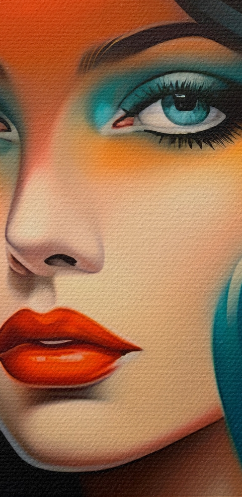 Woman with blue hair and orange hat