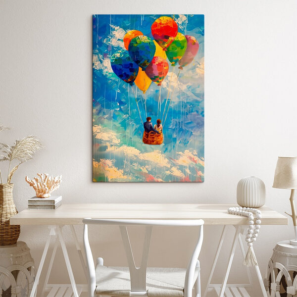 Cuadros Cuadro de una pareja en una cesta con globos de colores (SKU: s41074) Cuadros Cuadros Cuadro de una pareja en una cesta con globos de colores (SKU: s41074)