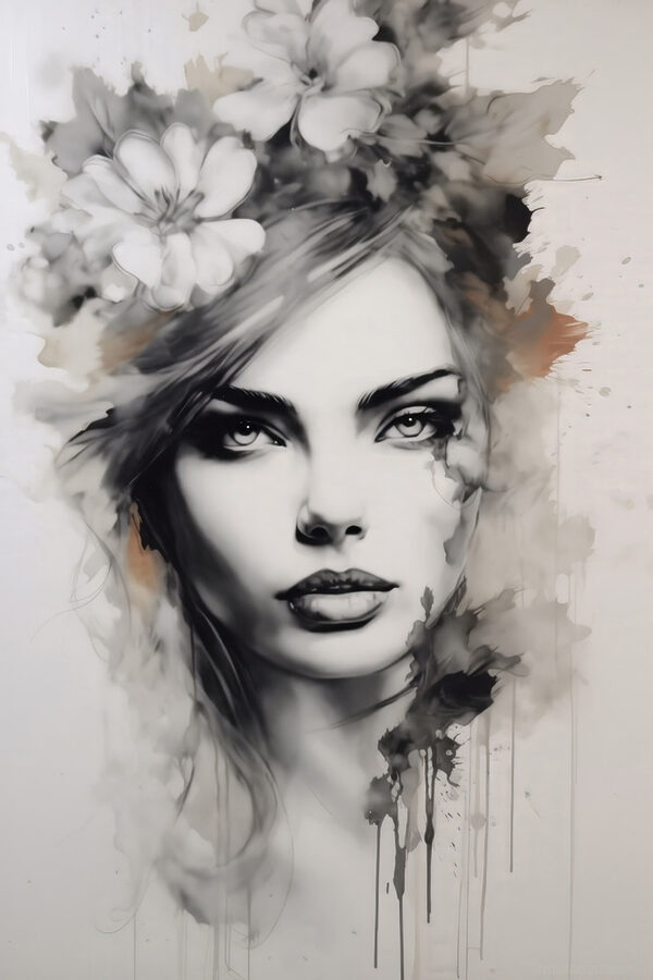 Painting of a woman with flowers in her hair Painting of a woman with flowers in her hair