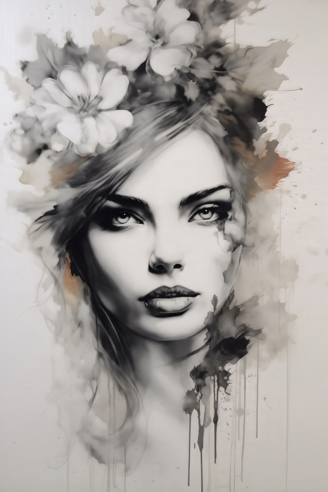 Painting of a woman with flowers in her hair Painting of a woman with flowers in her hair