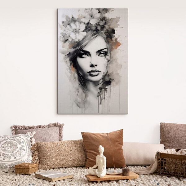 Painting of a woman with flowers in her hair Painting of a woman with flowers in her hair