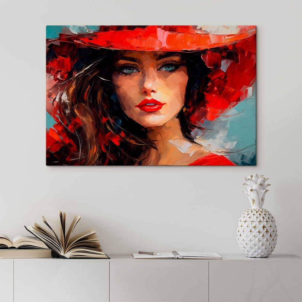 Painting of a woman wearing a red hat Painting of a woman wearing a red hat