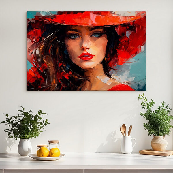 Painting of a woman wearing a red hat Painting of a woman wearing a red hat