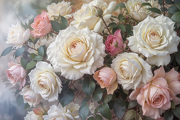 Group of white and pink roses Group of white and pink roses