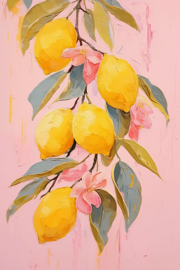 Painting of lemons on a branch