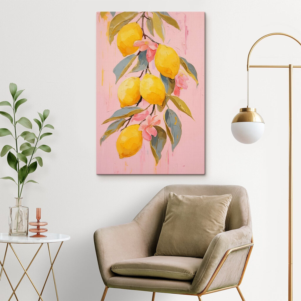 Painting of lemons on a branch