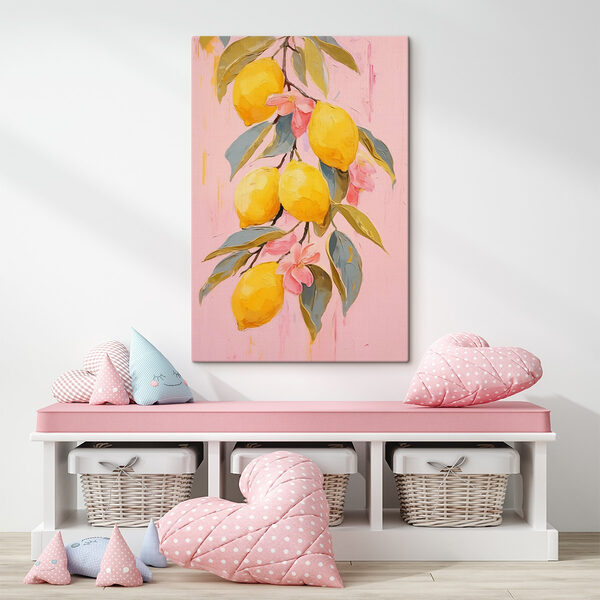 Painting of lemons on a branch
