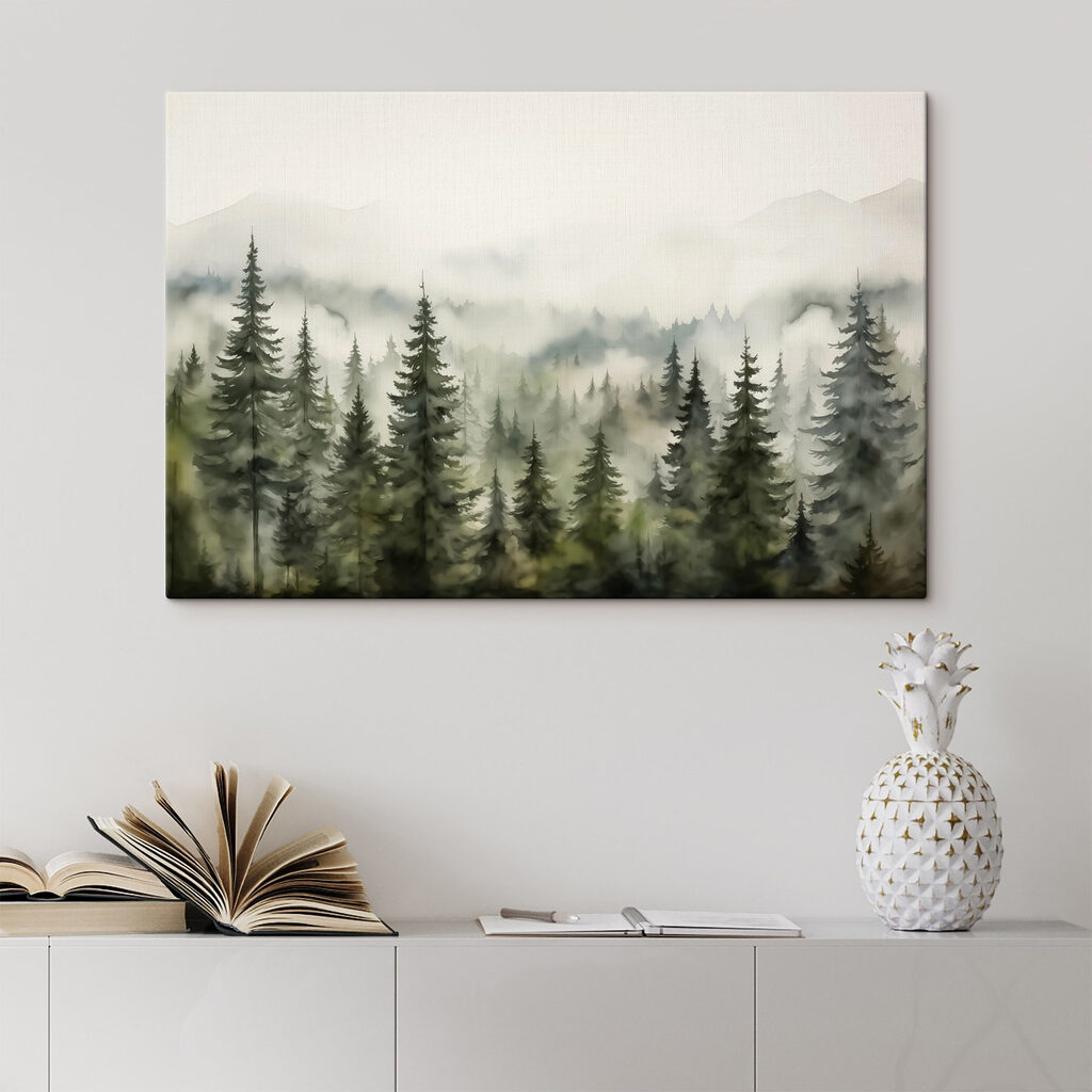 Foggy forest with trees