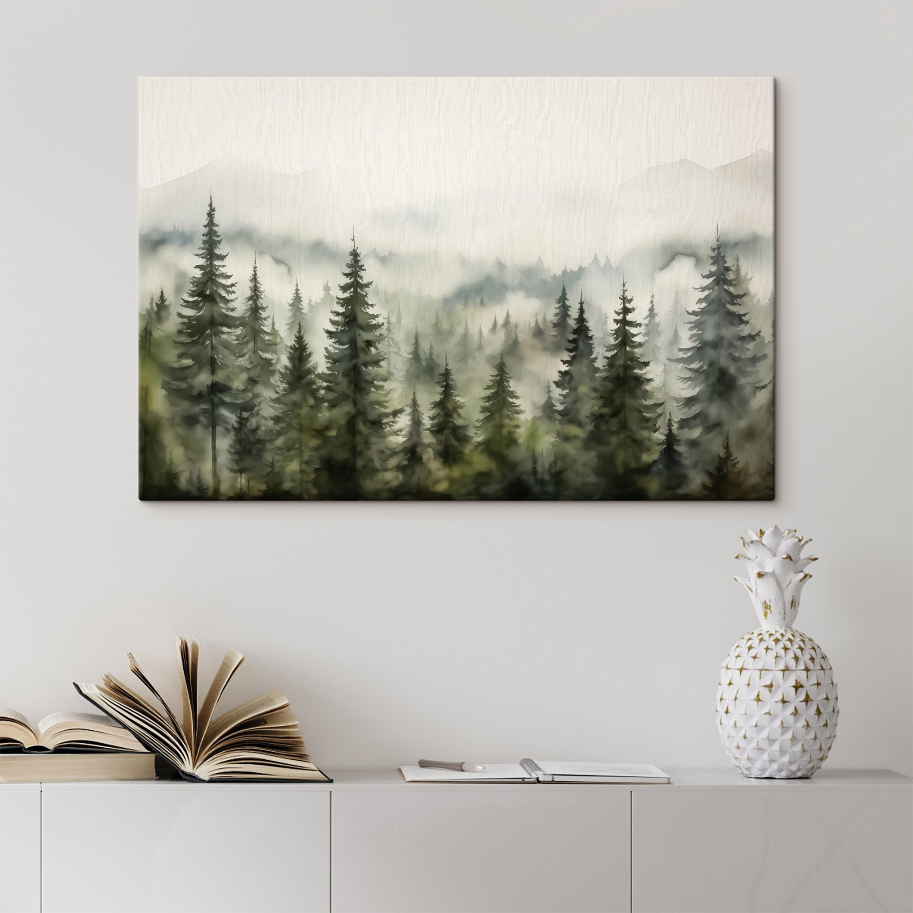 Foggy forest with trees