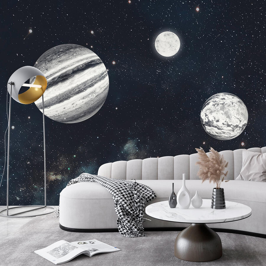Planetas en el espacio con estrellas