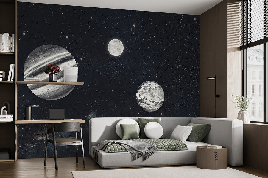 Planetas en el espacio con estrellas