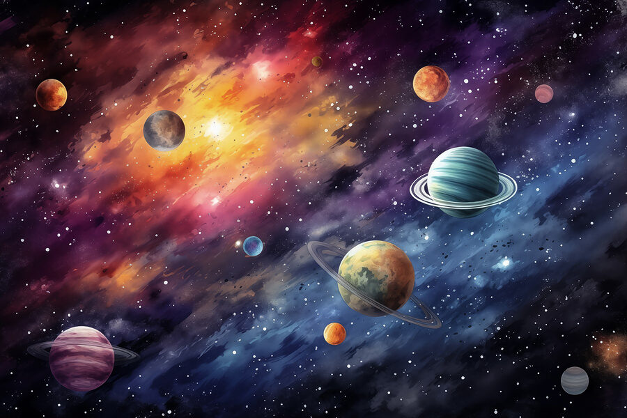 Planetas en el cielo con planetas