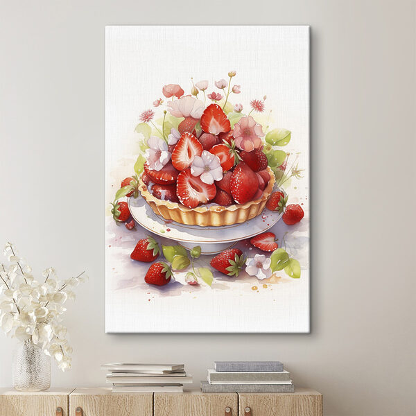 Acuarela de una tarta con fresas y flores Cuadros Acuarela de una tarta con fresas y flores