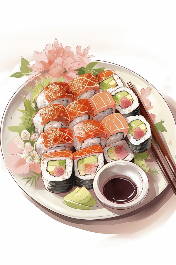 Plate of sushi with chopsticks Plate of sushi with chopsticks