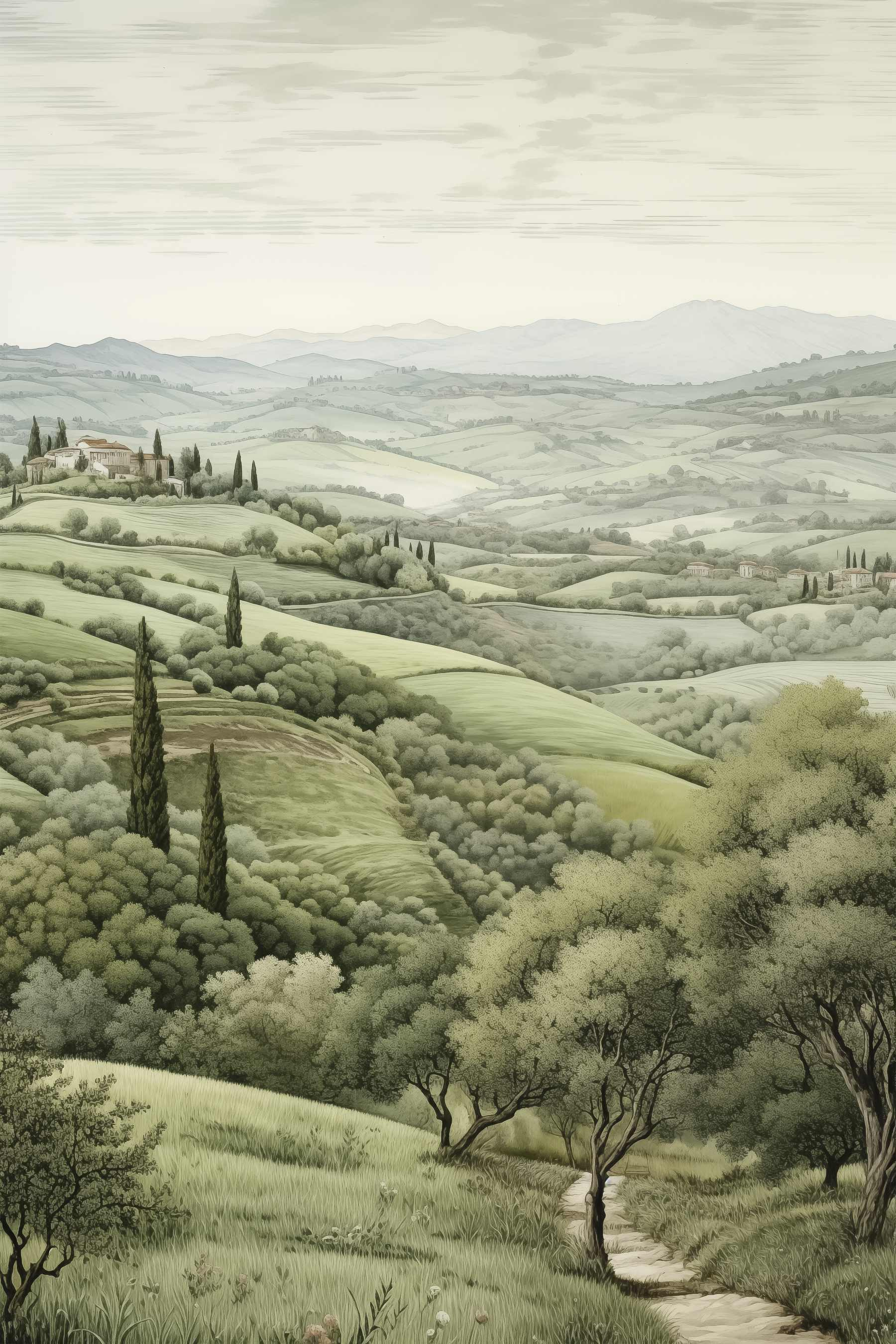 Landscape with trees and a house Landscape with trees and a house