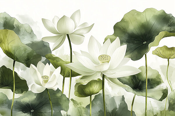 Group of white flowers with green leaves Group of white flowers with green leaves