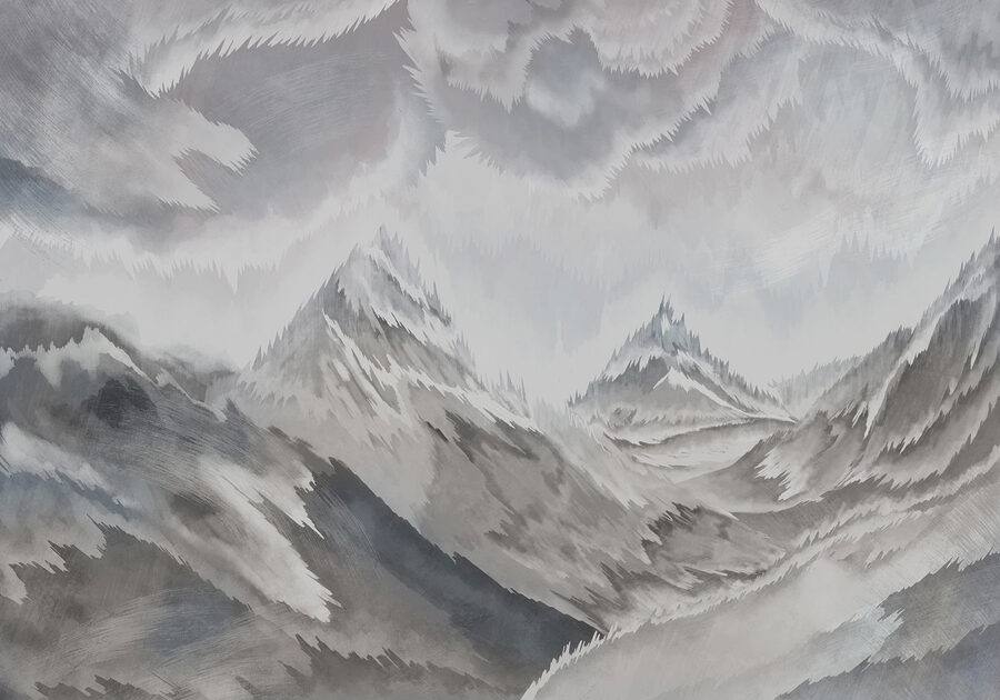 Pintura de montañas y nubes