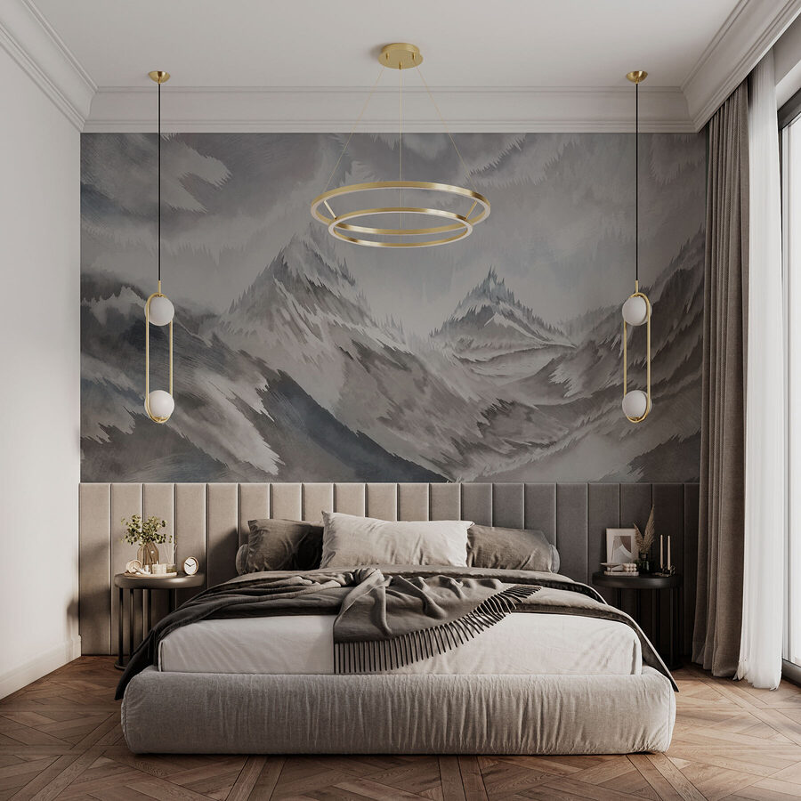 Pintura de montañas y nubes