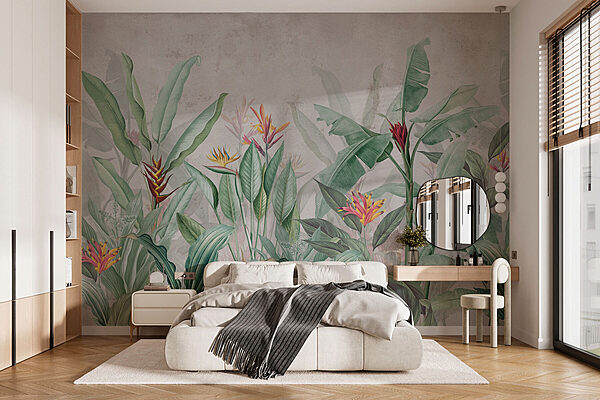 Papel pintado con motivos de flores y hojas Papel pintado con motivos de flores y hojas