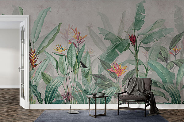 Papel pintado con motivos de flores y hojas Papel pintado con motivos de flores y hojas