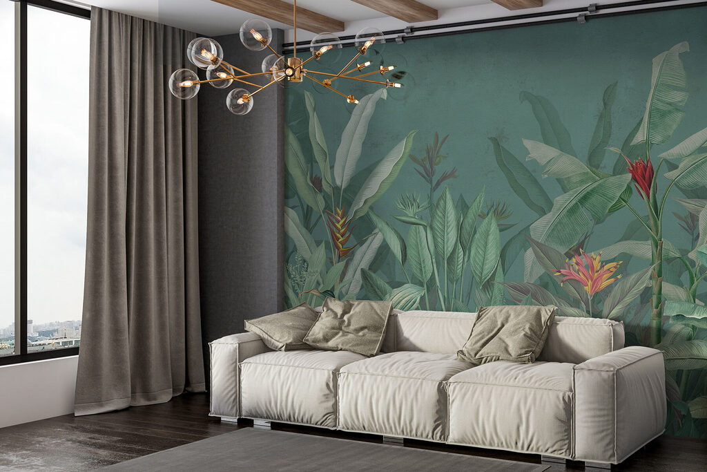 Wallpaper with plants and flowers