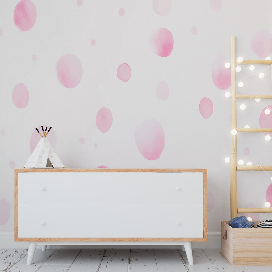 Papel pintado de lunares rosas y blancos