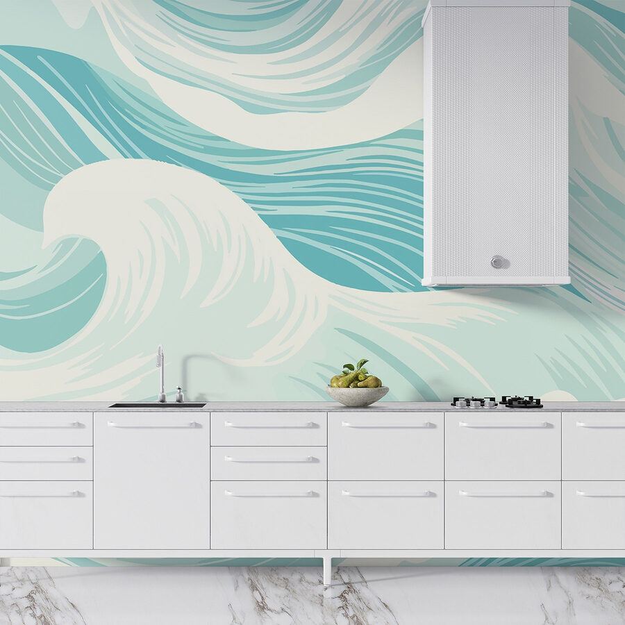 Olas azules y blancas