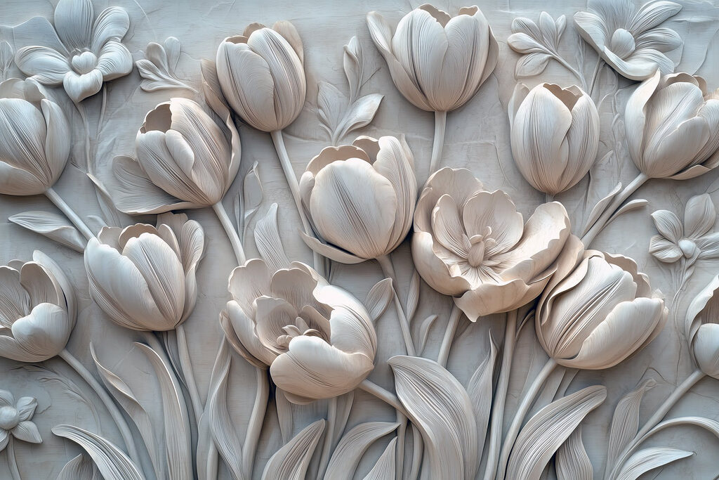 White flower carving on a wall