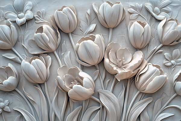 White flower carving on a wall
