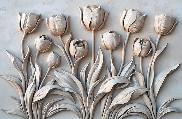 Tallado de flores blancas en una pared Tallado de flores blancas en una pared