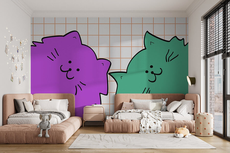 Gato morado y verde