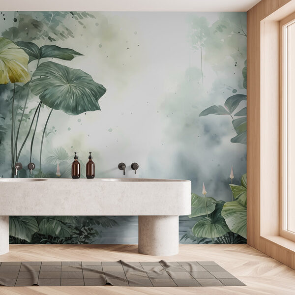 Fotomurales Fotomurales Pintura de un estanque con plantas y agua (SKU: w01867)