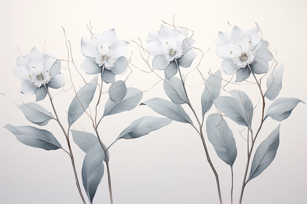 Grupo de flores blancas con hojas Grupo de flores blancas con hojas