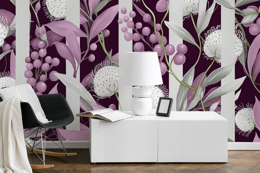 Motivo floral morado y blanco
