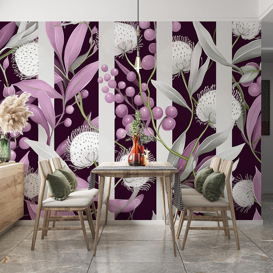 Motivo floral morado y blanco