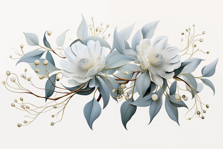 Flores y hojas blancas