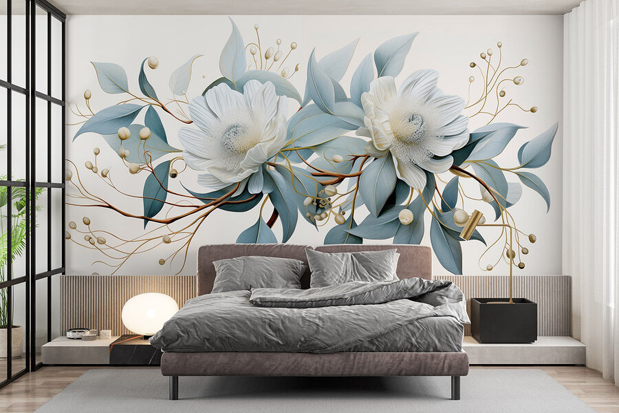 Flores y hojas blancas