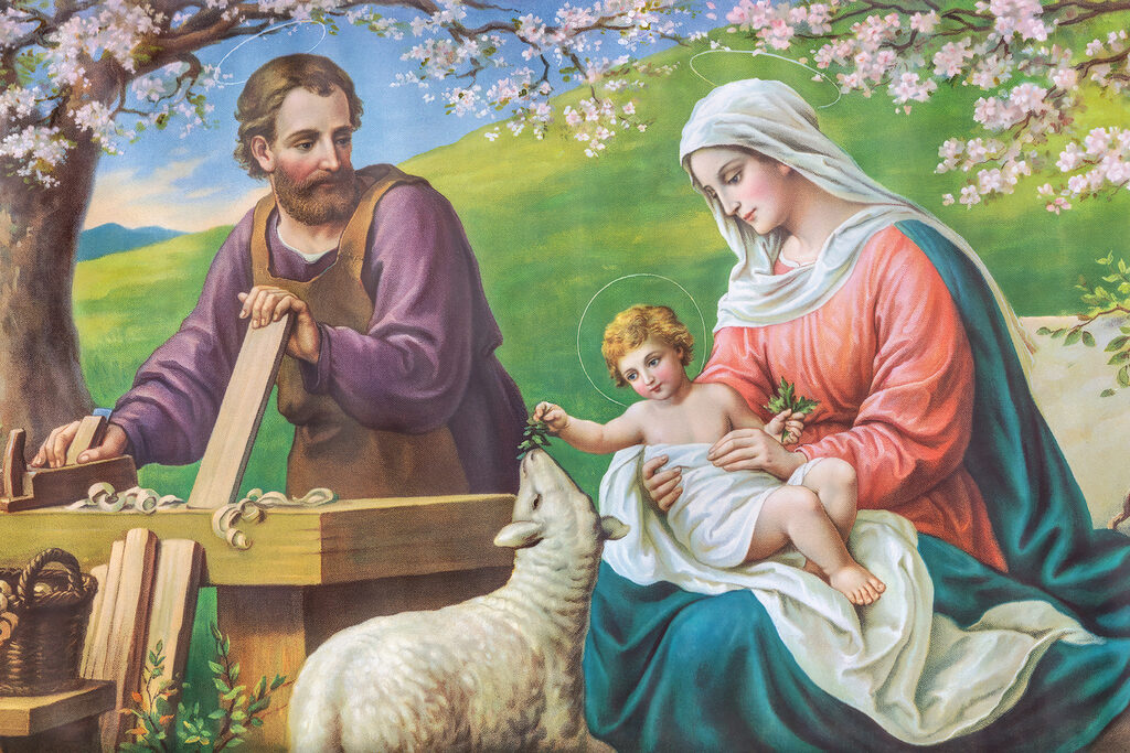 Painting of a man and woman holding a baby Painting of a man and woman holding a baby