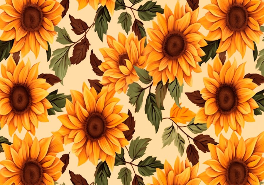 Patrón de girasoles y hojas