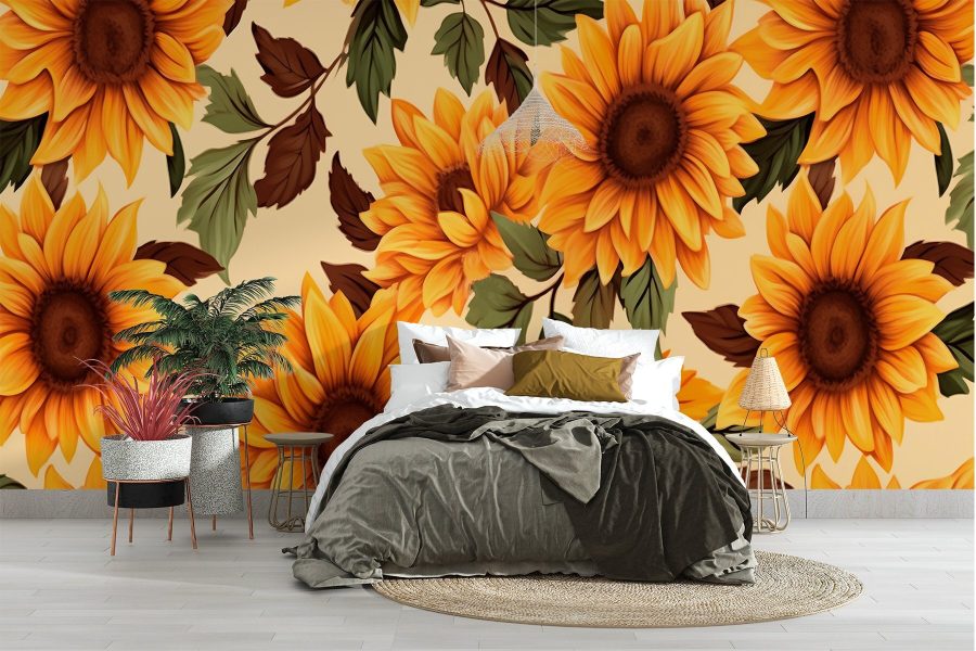 Patrón de girasoles y hojas