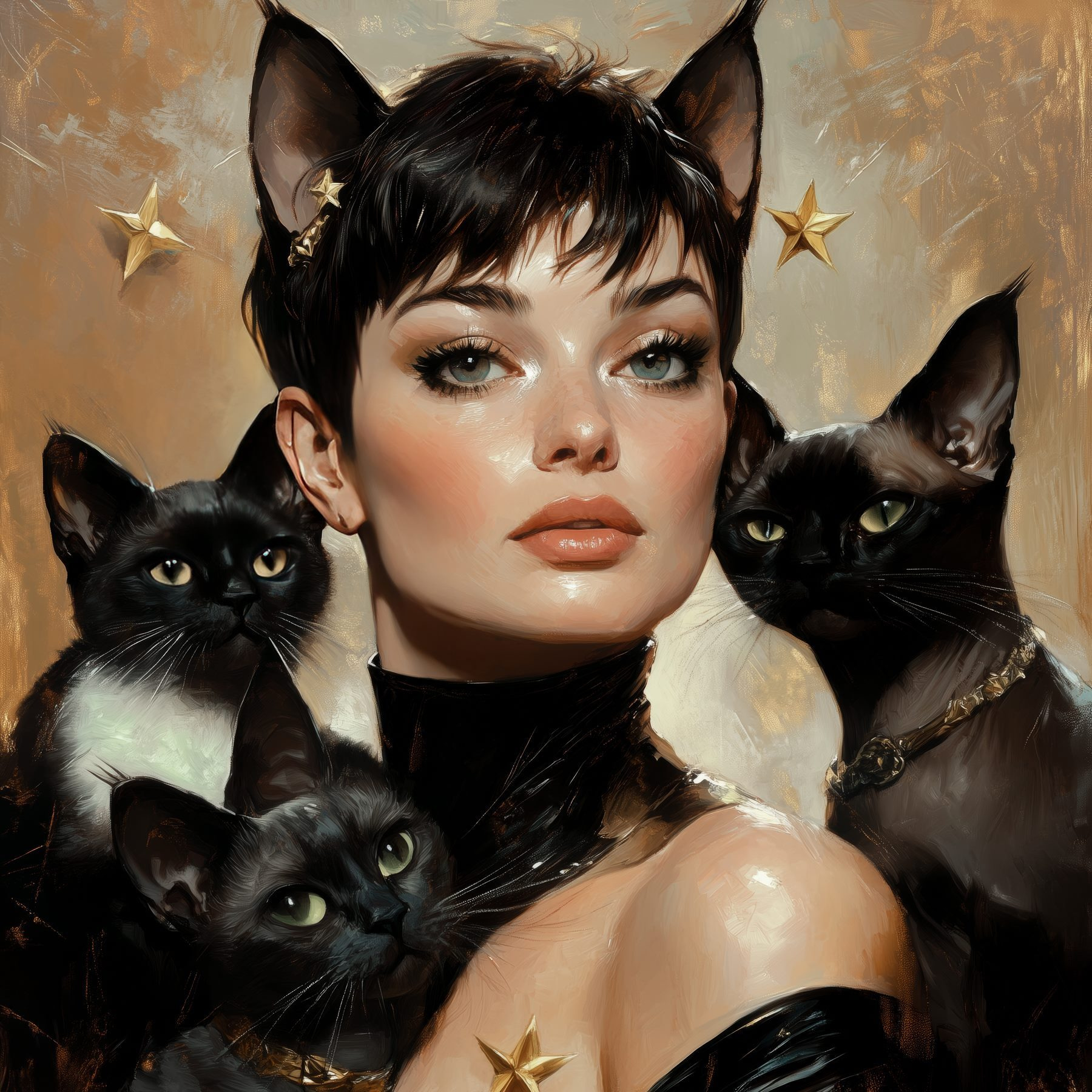 Woman with cats around her neck Woman with cats around her neck