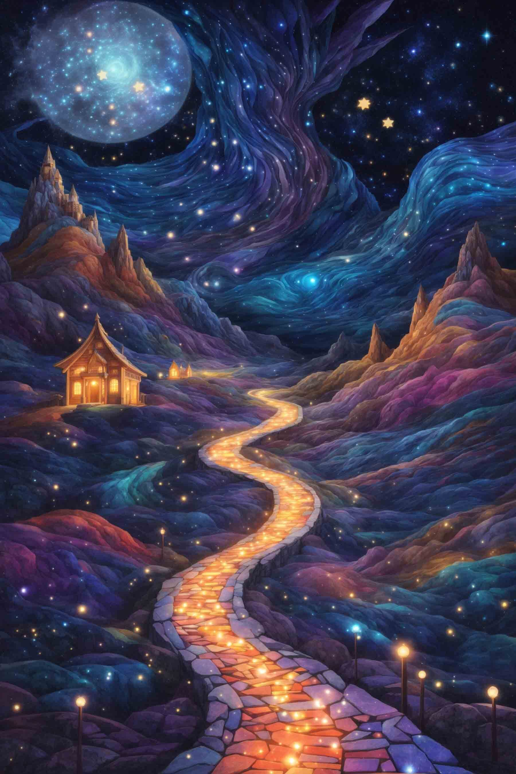 Painting of a path in the mountains