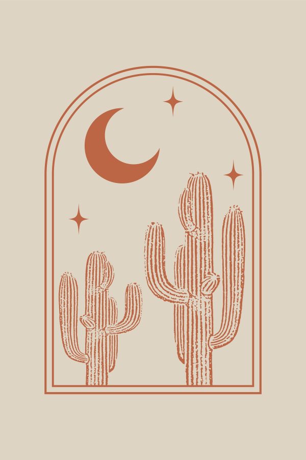 Graphic of a cactus and moon Graphic of a cactus and moon