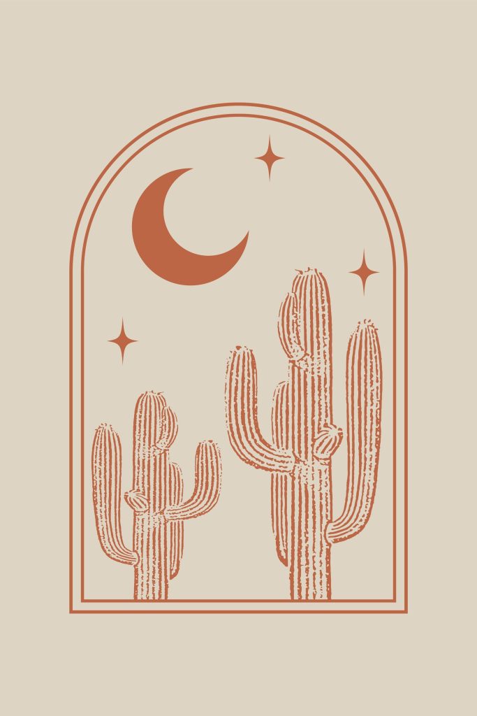 Graphic of a cactus and moon Graphic of a cactus and moon