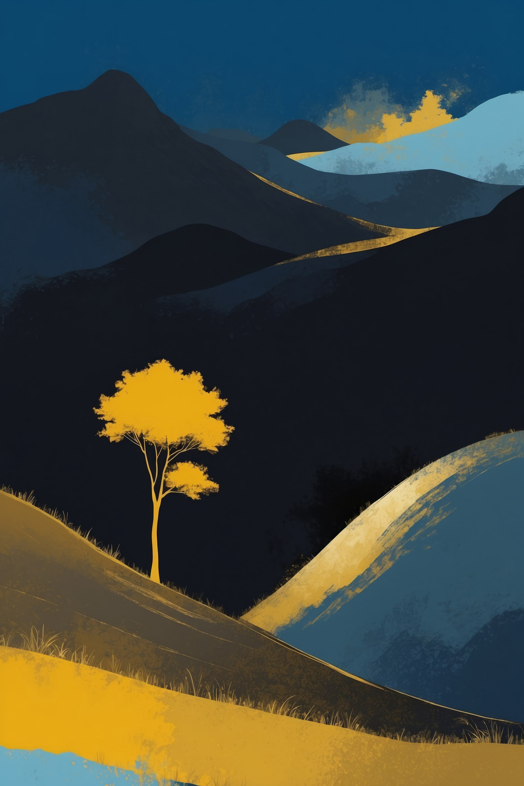 Yellow tree on a hill
