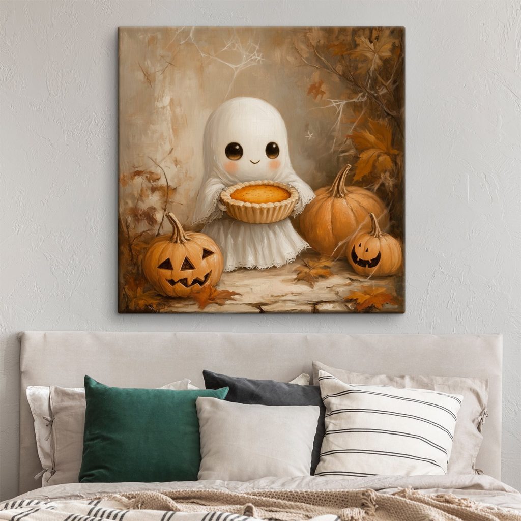 Painting of a ghost holding a pie Painting of a ghost holding a pie