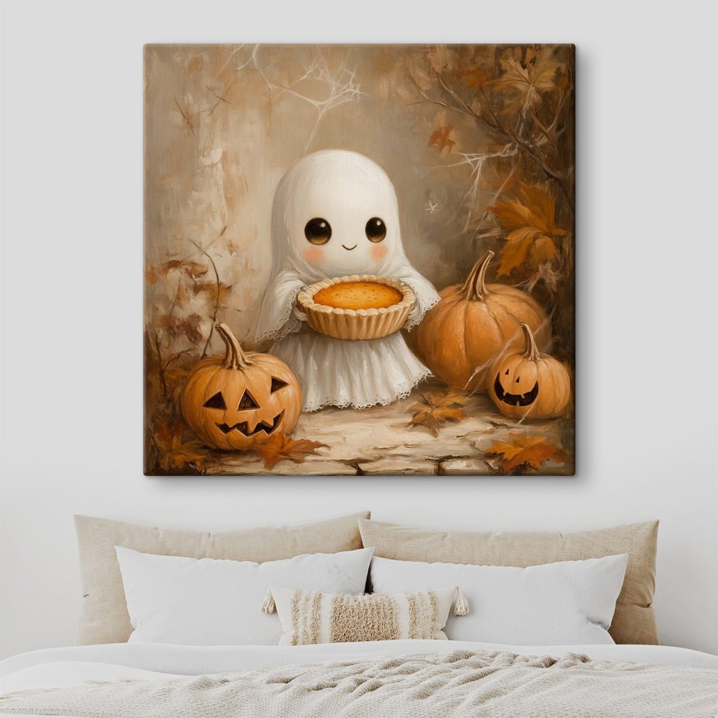 Painting of a ghost holding a pie Painting of a ghost holding a pie