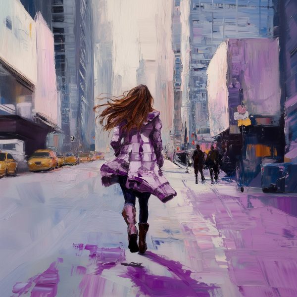 Woman running down a street